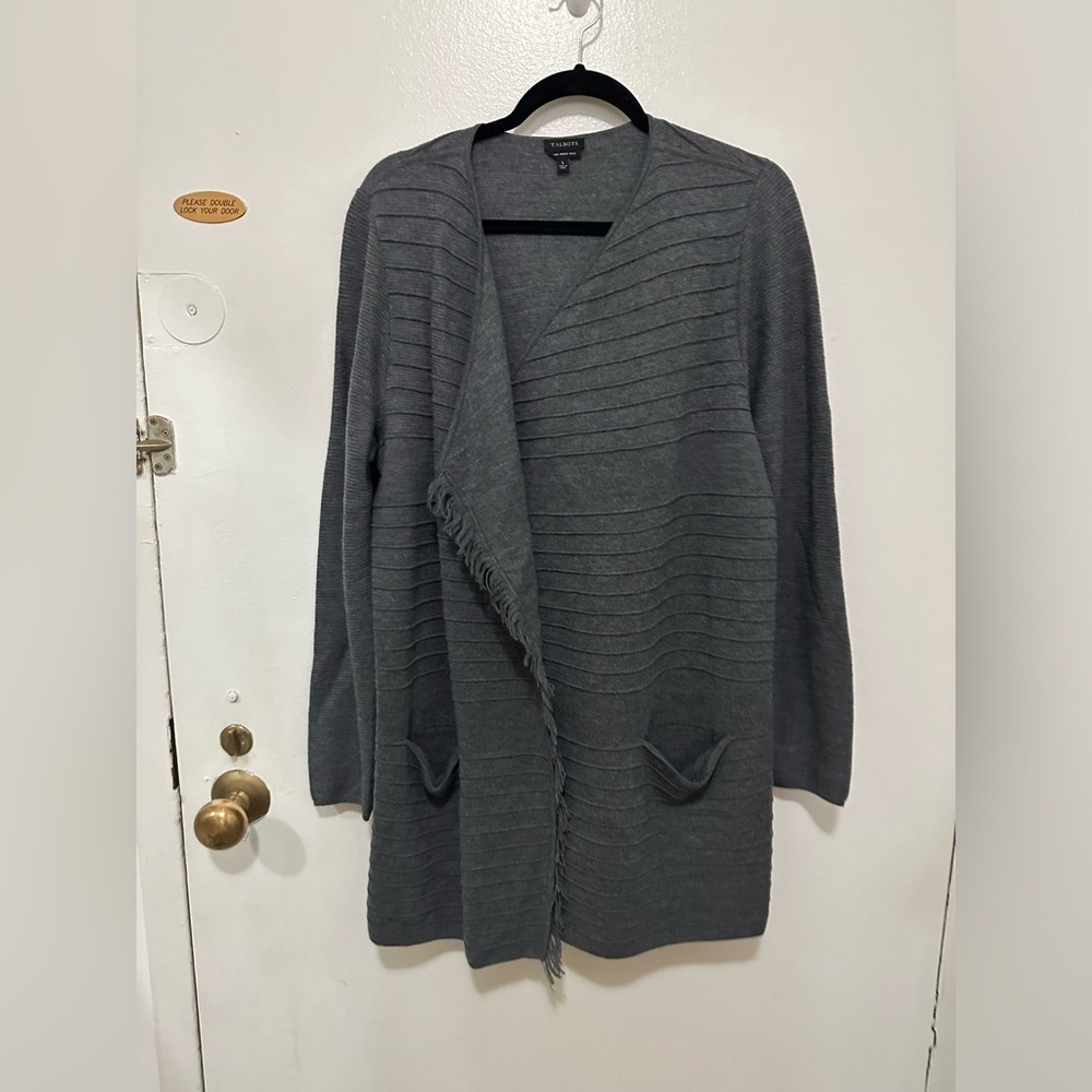 Talbots gray long cardigan - wool- large
